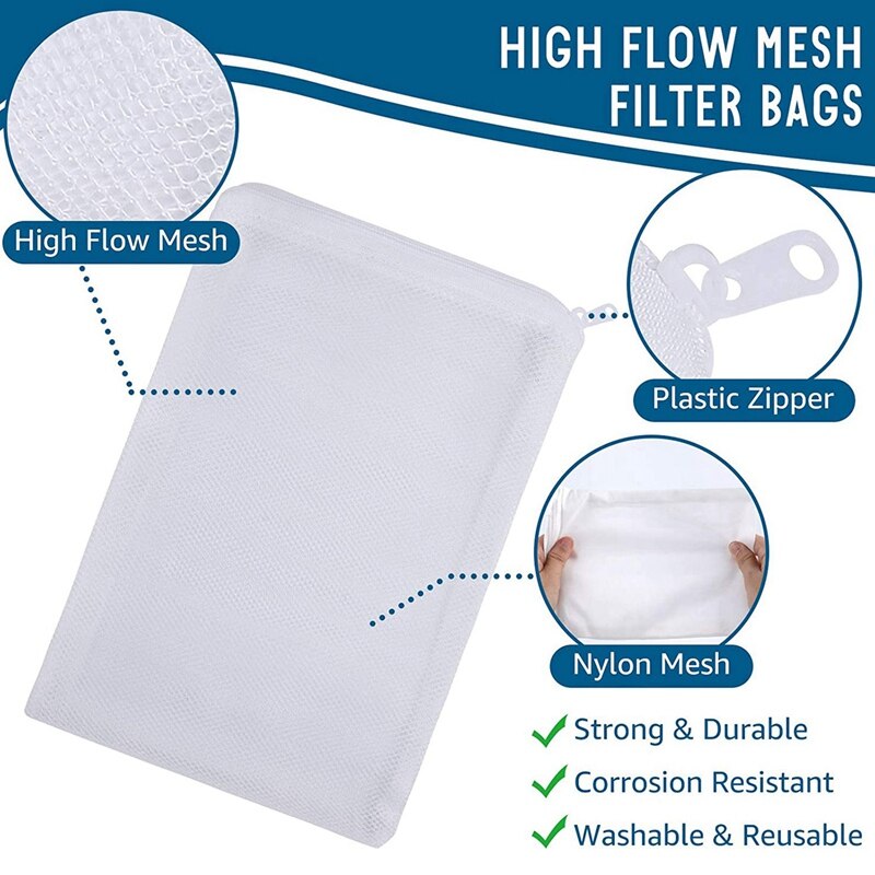 16 Pcs Aquarium Mesh Media Filter Zakken, nylon Media Filter Mesh Zakken Met Rits (Voor Particulate Carbon), Bio Ballen