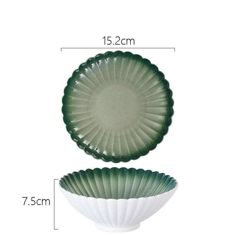 Kitchen Cutlery Set Nordic Creativity Deep Dish Dinner Plate Gradient Green Ceramic Plate Bowl Home Steak Western Food Tableware: Bowl 15.2cm