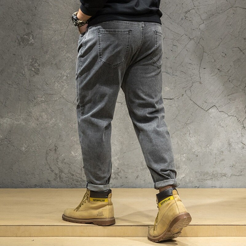 Store størrelser jeans mænd plus størrelse løse mandlige stretch slanke fødder mænds høj talje overdimensioneret grå