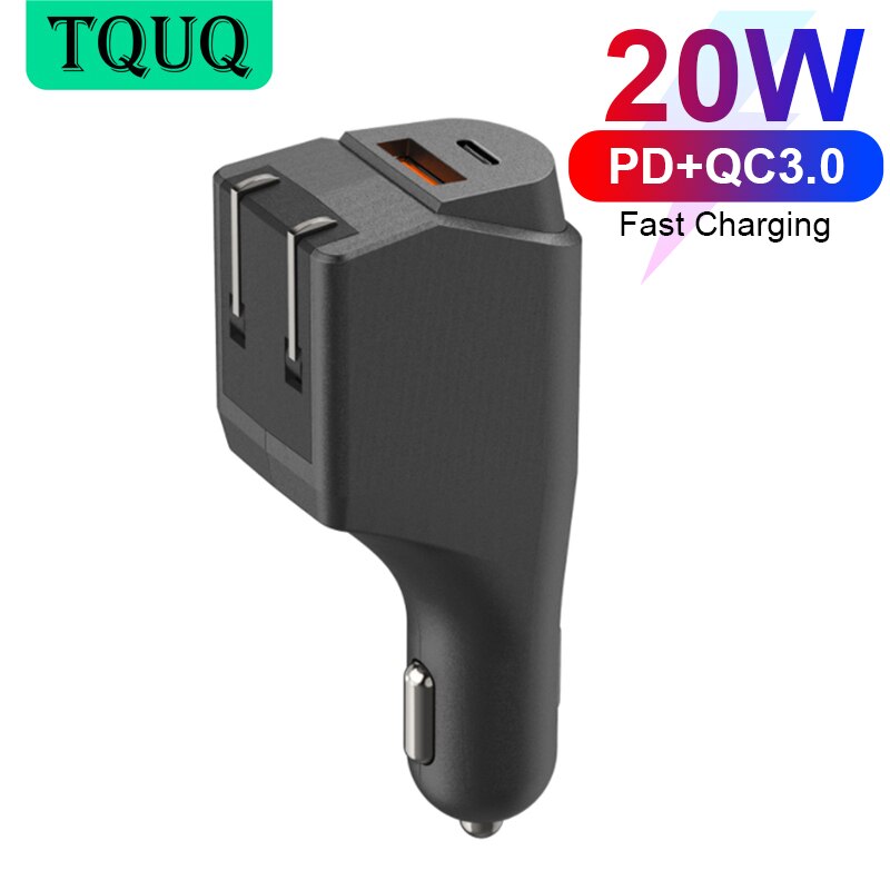 Tquq 20W Usb C Auto-oplader, 20W 2USB Auto Adapter Met Us Plug Wall Charger Voor Iphone 12, 12 Pro, 12 Pro Max, 12 Mini, Samsung