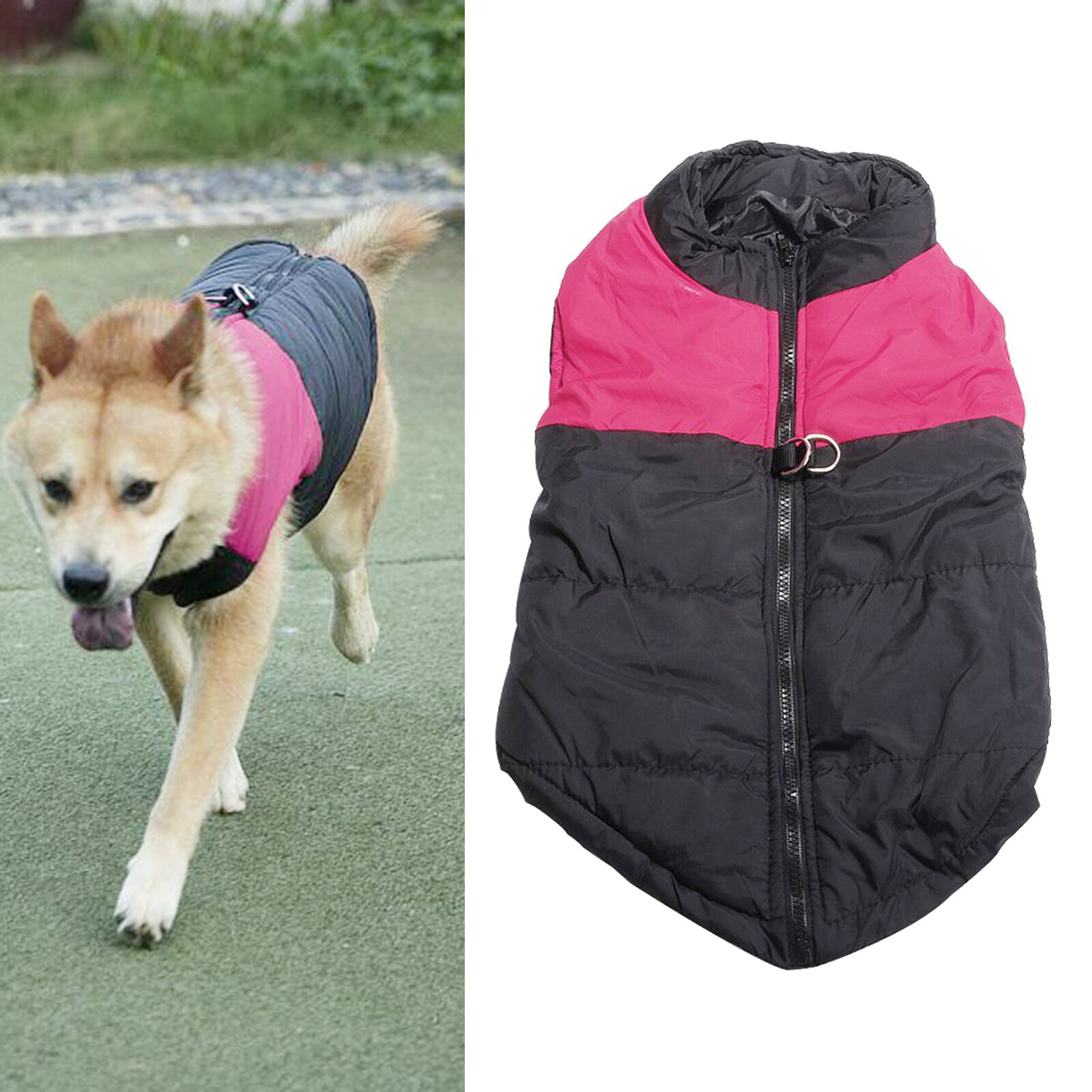 Warm Hond Kleding Waterdicht Pet Gewatteerde Vest Rits Jas Jas Voor Chihuahua: Pink XL