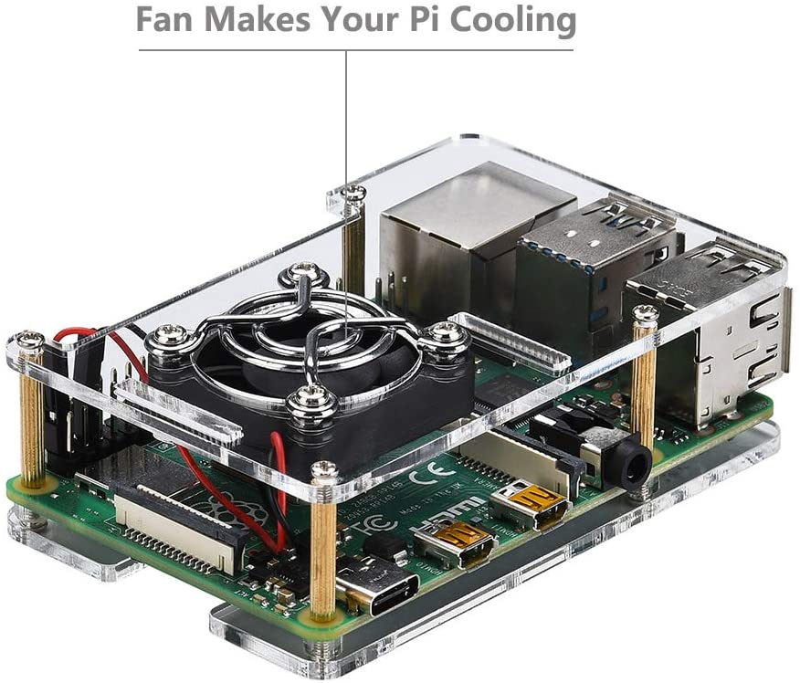 Raspberry Pi 4 Mini Case 2 layers of Acrylic with Heatsink and DC5V 2 pin Cooling Fan For Raspberry Pi 4 Model B 4B, 3B +, 3B