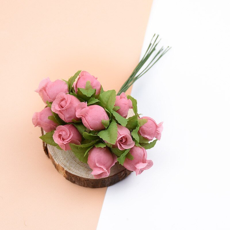 12 uds/paquete de seda artificial mini capullo de rosa cabeza de flor DIY ramo de flores caja de scrapbooking boda decoración de en casa