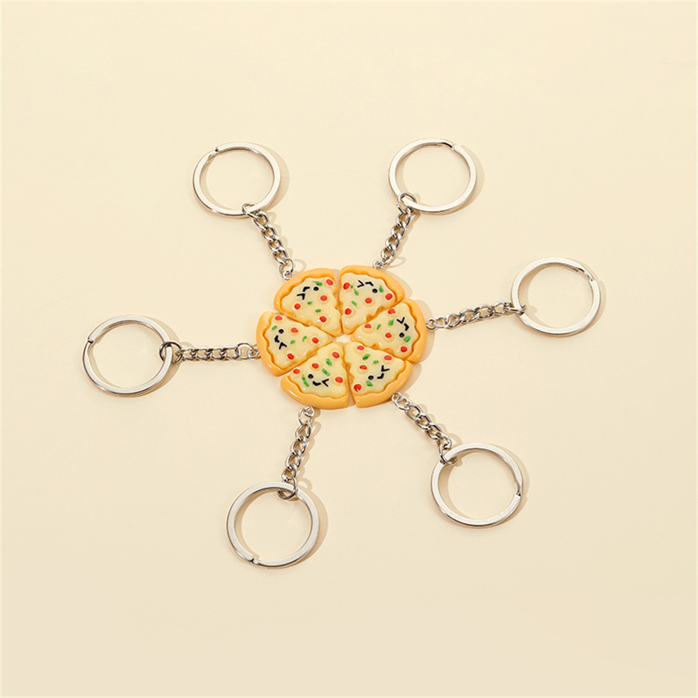 Collar de Pizza de 6 piezas para niños, colgante de Pizza 3D de dibujos animados, collar de amistad, dijes, llavero, accesorios de joyería DIY para mujeres: Oro oscuro