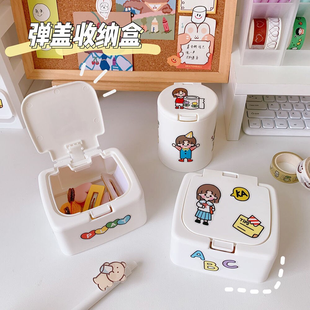 Caja de almacenamiento de escritorio con Mini botones, organizador Kawaii con tapa para guardar dulces, artículos diversos, joyería