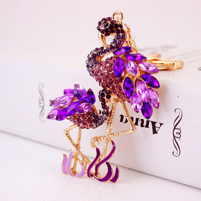 mignon dessin animé diamant ensemble flamant rose porte-clés grue strass Animal métal pendentif voiture porte-clés accessoires bijoux