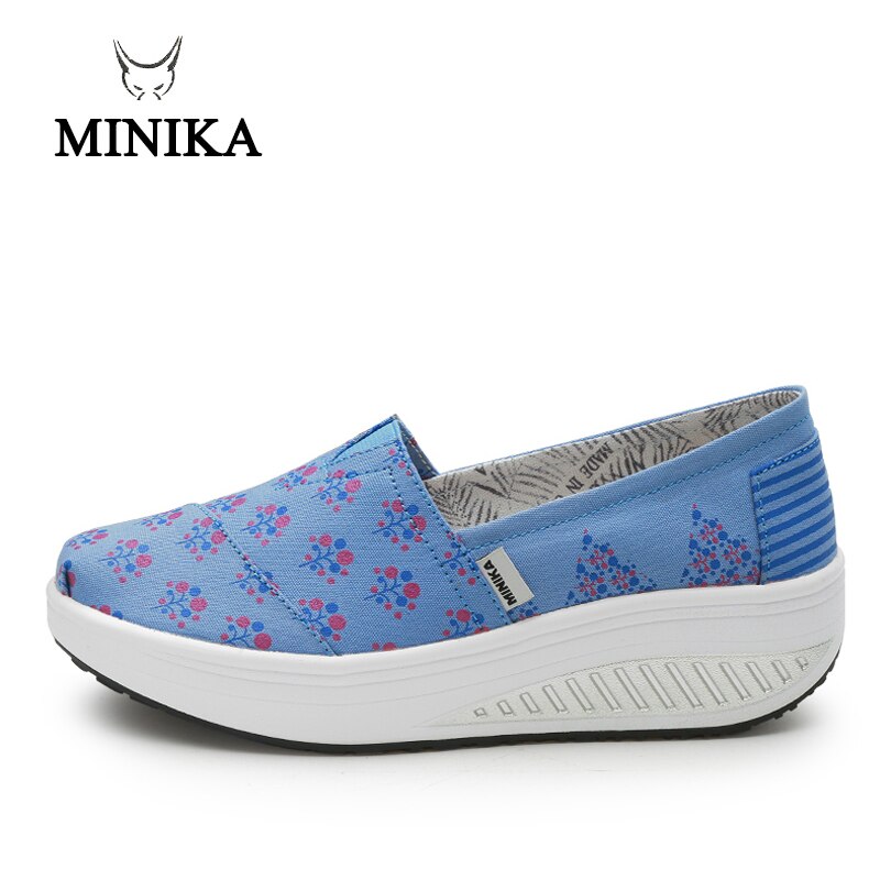 Minika Women Canvas Shoes Breathable Swing Shoes Woman Multicolor Walking Wedges Toning shape ups Lose Weight Slimming Shoes