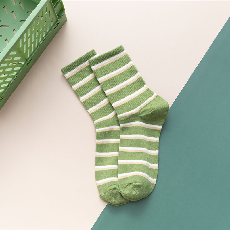 Calcetines de algodón con estampado de aguacate para mujer, medias cortas transpirables de Color verde aguacate, Estilo Vintage a rayas, informales, para chicas: 4