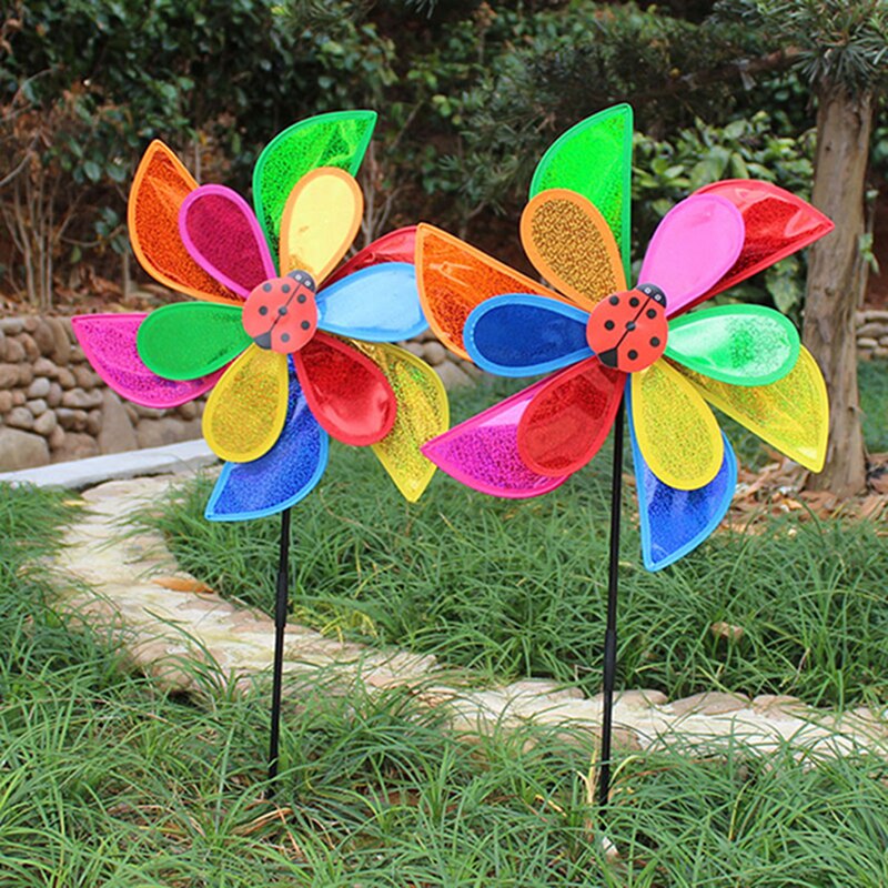 Dubbele Laag Lieveheersbeestje Windmolen Wind Spinner Pinwheel Huis Tuin Yard Decoratie