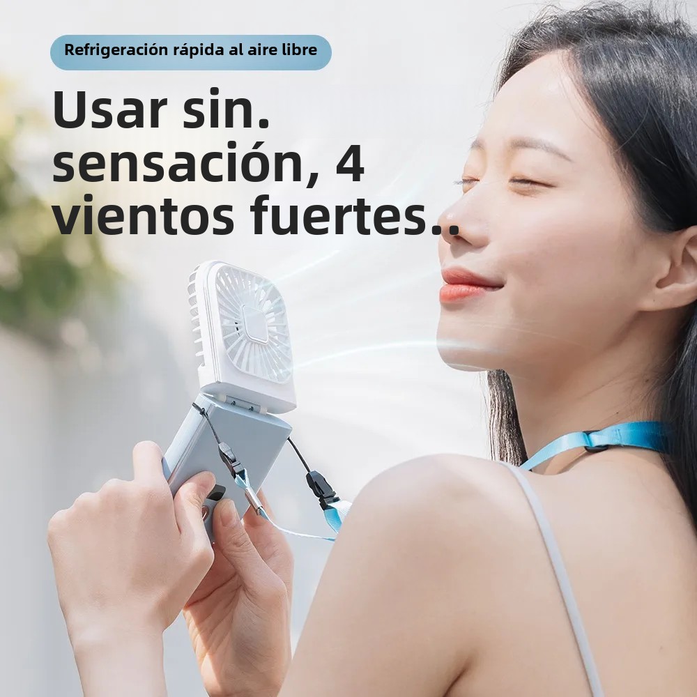Mini ventilador portátil de mano, batería de 3000mAh, banco de energía de movilidad pequeño 180 ° Ventilador de cuello plegable USB Actualización de espejo cosmético opcional