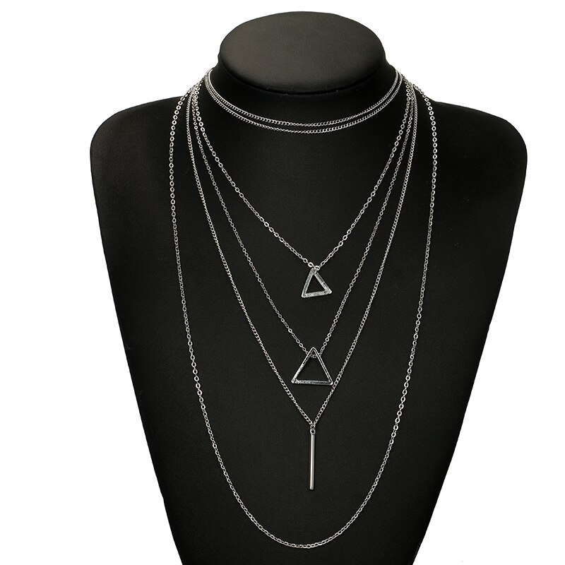 Hollow Out Driehoek Geometrische Multilayered Hanger Ketting Lange Choker Kettingen Voor Vrouwen