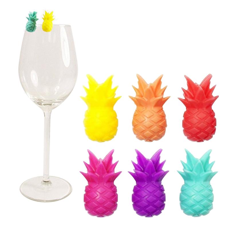 Rotulador de silicona para copa de vino tinto, marcadores creativos de piña para bebidas, dijes para copas de vidrio (Color aleatorio), 12 Uds.