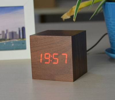 FiBiSonic Upgrade LED Alarm Clock,despertador Temperature Sounds Control LED display desktop Digital table clocks: brown red