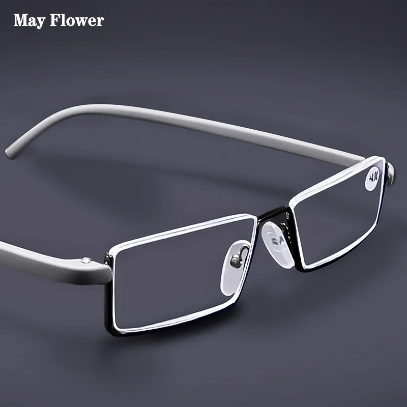 Metal Blue Light Glasses Men Gray Half Frame Glasses For Farsightness TR90 Eyewear Magnifying lenses sight plus