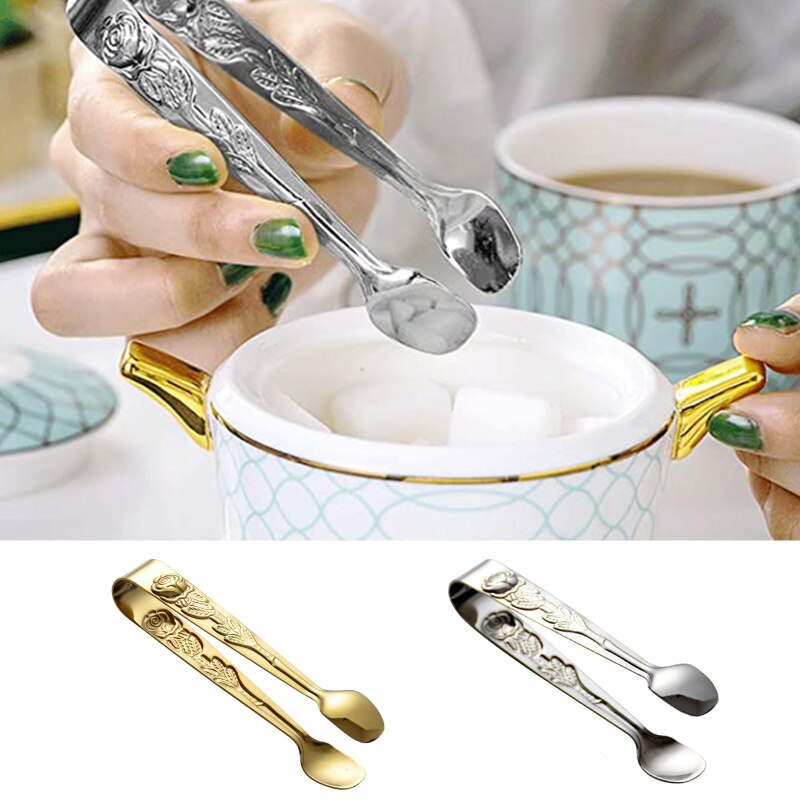 Rose Handvat Suiker Tang, 4-Inch Mini Voorgerecht Tang, Roestvrij Staal Kleine Suiker Tang, Ijs Tang