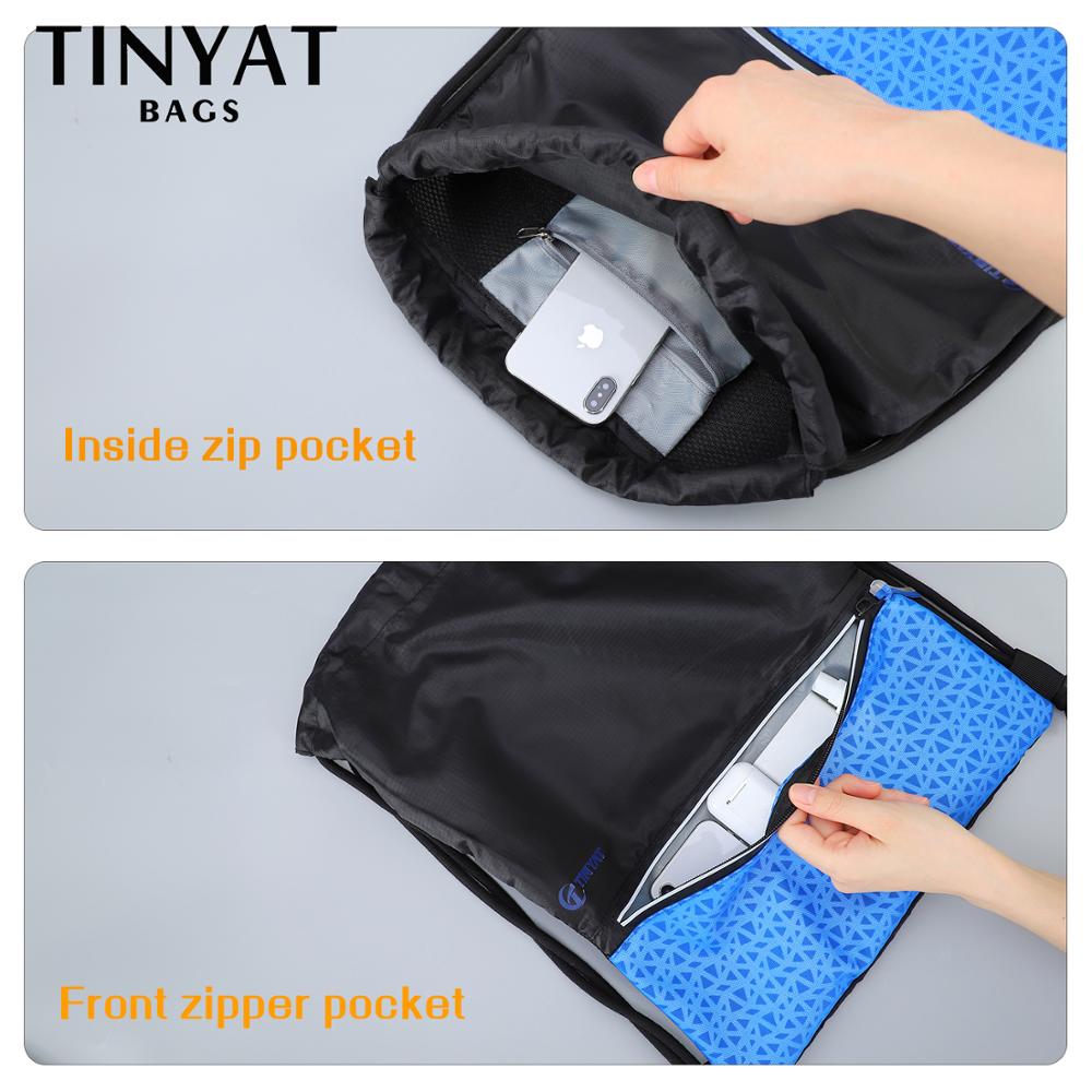 TINYAT Drawstring Pocket Bag Sports Waterproof Backpack black sport backpack for men women Lightweight 0.15kg