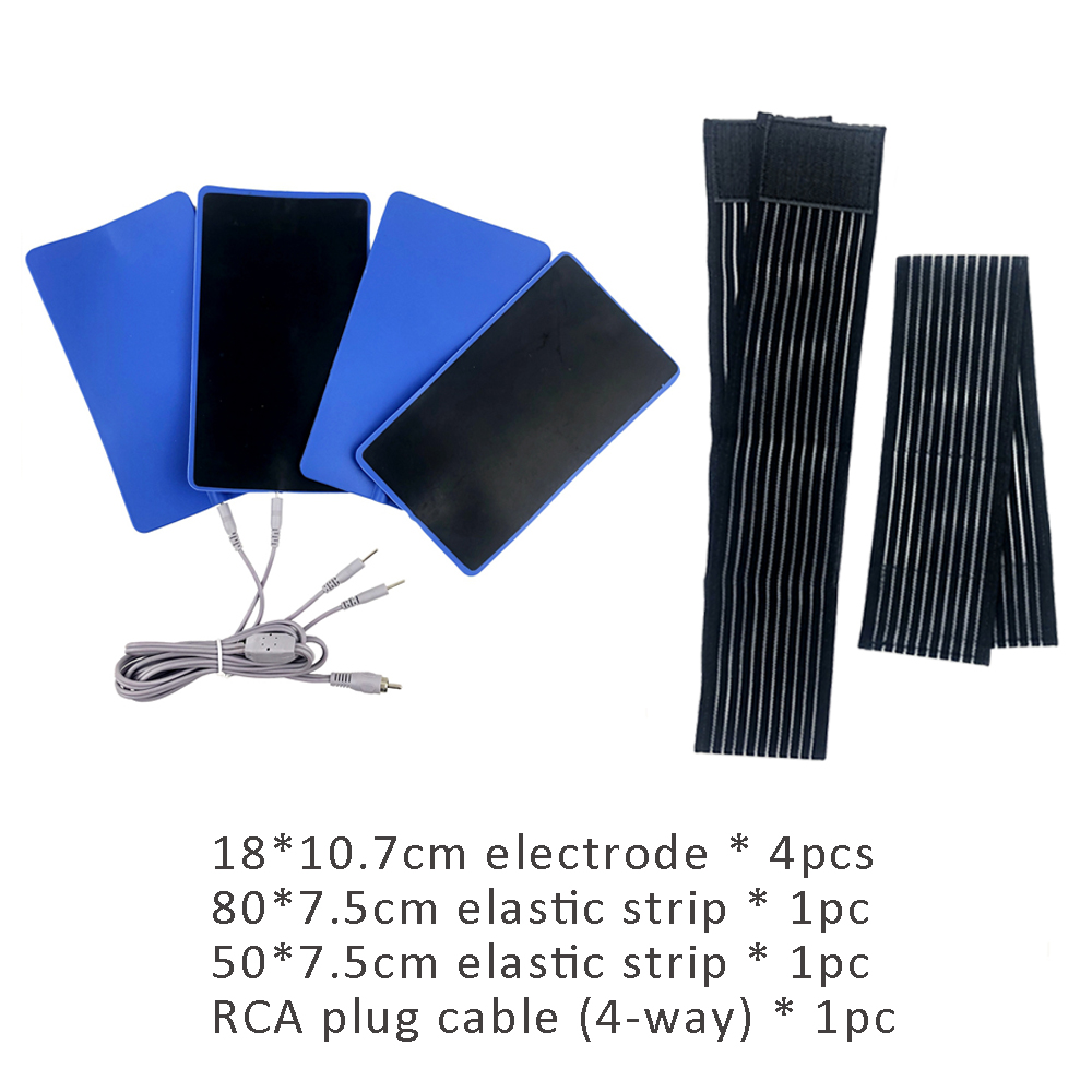 RCA Plug Cable with 4 Output Plugs EMS Electrode Patch Microcuttent Conductive Silicone Paddle Elastic Strict Kit: 18-11 kit