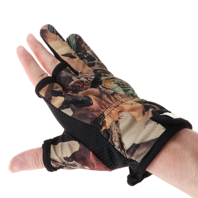 Guantes de pesca con 3 dedos abiertos deportes al aire libre antideslizante transpirable camuflaje