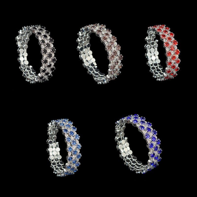 Bracelet plaqué argent à remontage multicouche en cristal réglable bleu/rouge/noir/marron bijoux fantaisie bracelets pour femme fille