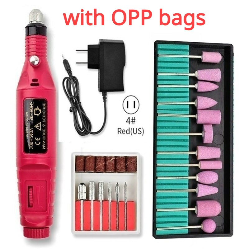 Mini máquina pulidora eléctrica para uñas, herramienta de manicura para pulir esmalte de uñas, elimina la piel muerta y pedicura: Set A red-US