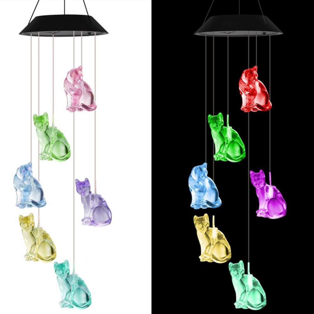 LED Solar Wind Chimes Energy Saving Color Changing Cat Wind Chimes Decoration Lights Garden Yard Patio Porch Wind Bell Lights