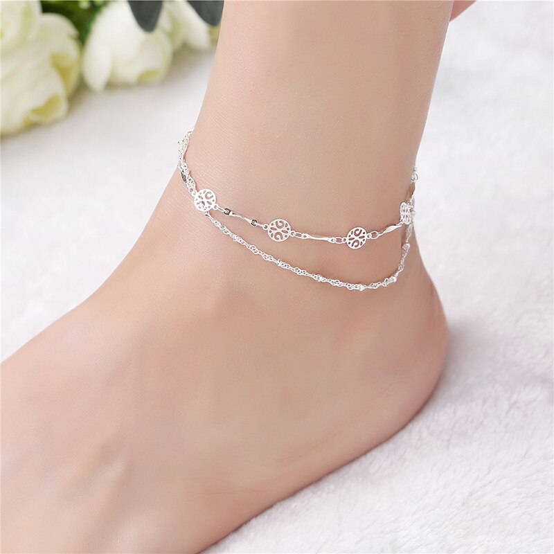 Neue 925 Sterling Damen Silber Fußkettchen Armbänder Sommer Strand Blume Knöchel Für Frauen Mädchen Fuß Schmuck AB165