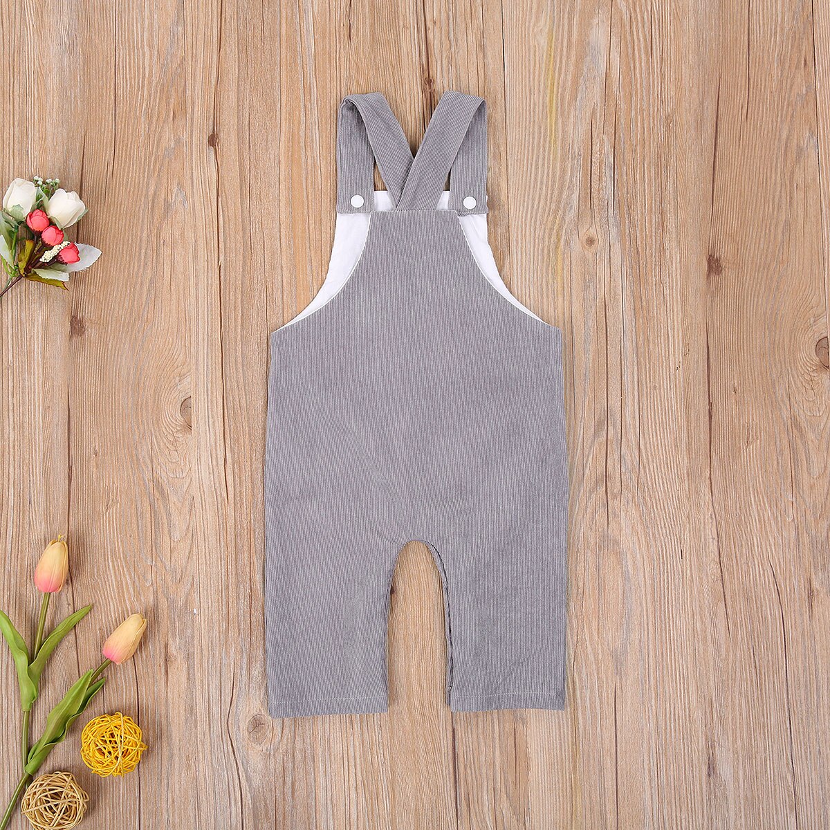 FOCUSNORM Autumn Baby Girls Boys Overalls Rompers Solid Pocket Sleeveless Button Straight Pants 2 Colors 0-24M