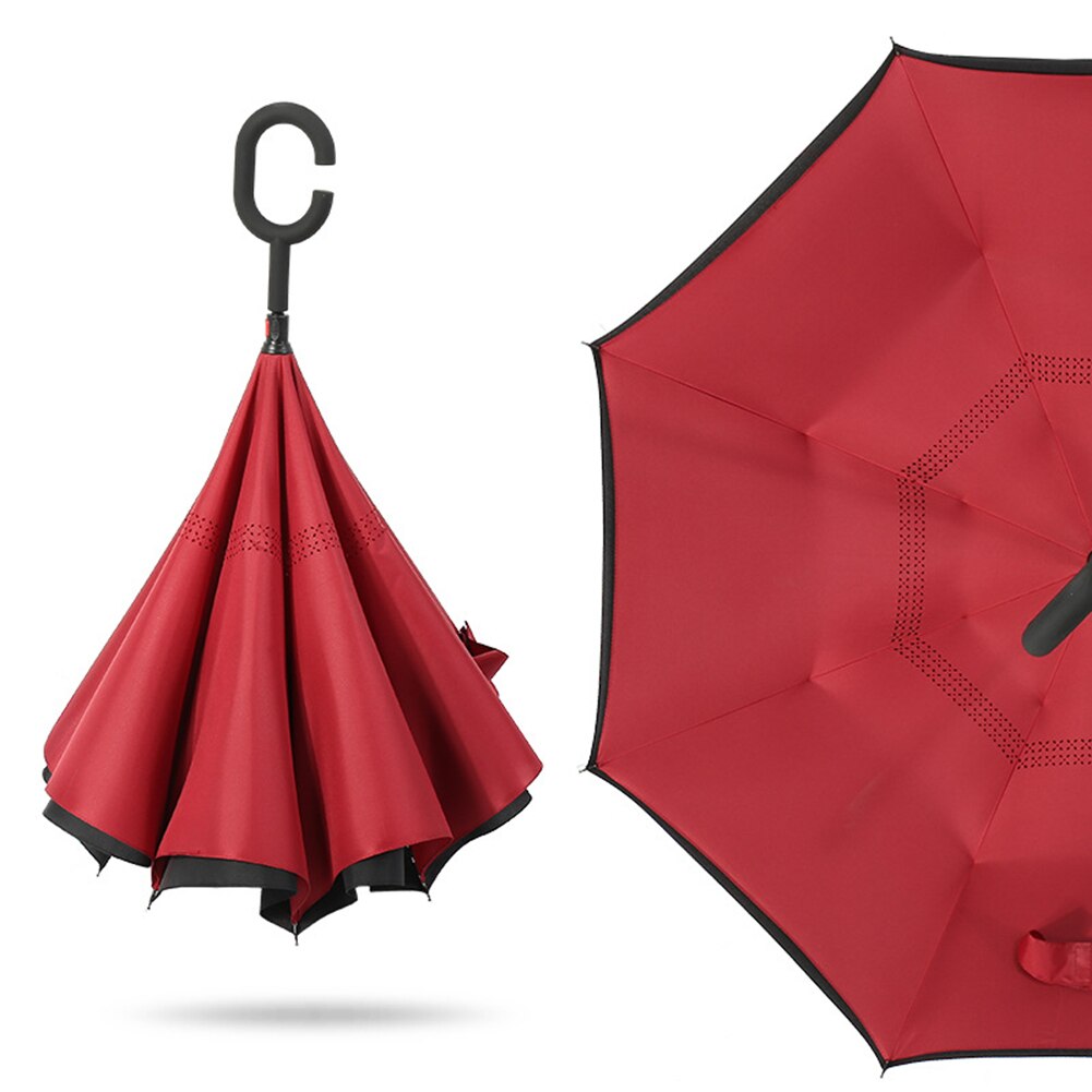 Vindtæt omvendt foldning dobbeltlag omvendt orange paraply selvstående regn uv beskyttelse c-krog håndtag til bil og udendørs