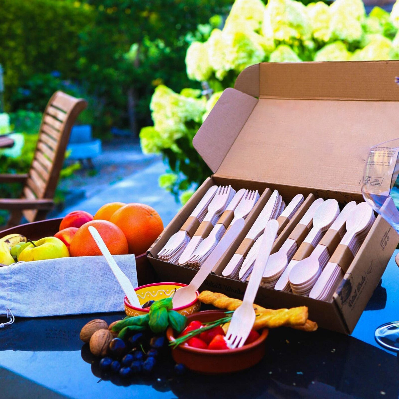 Drewniane sztućce biodegradowalne jednorazowe łyżka kuchenna zestaw 120 szt. Sztućce owocowe i 120 szt. Łyżka i 60 szt. Kuter