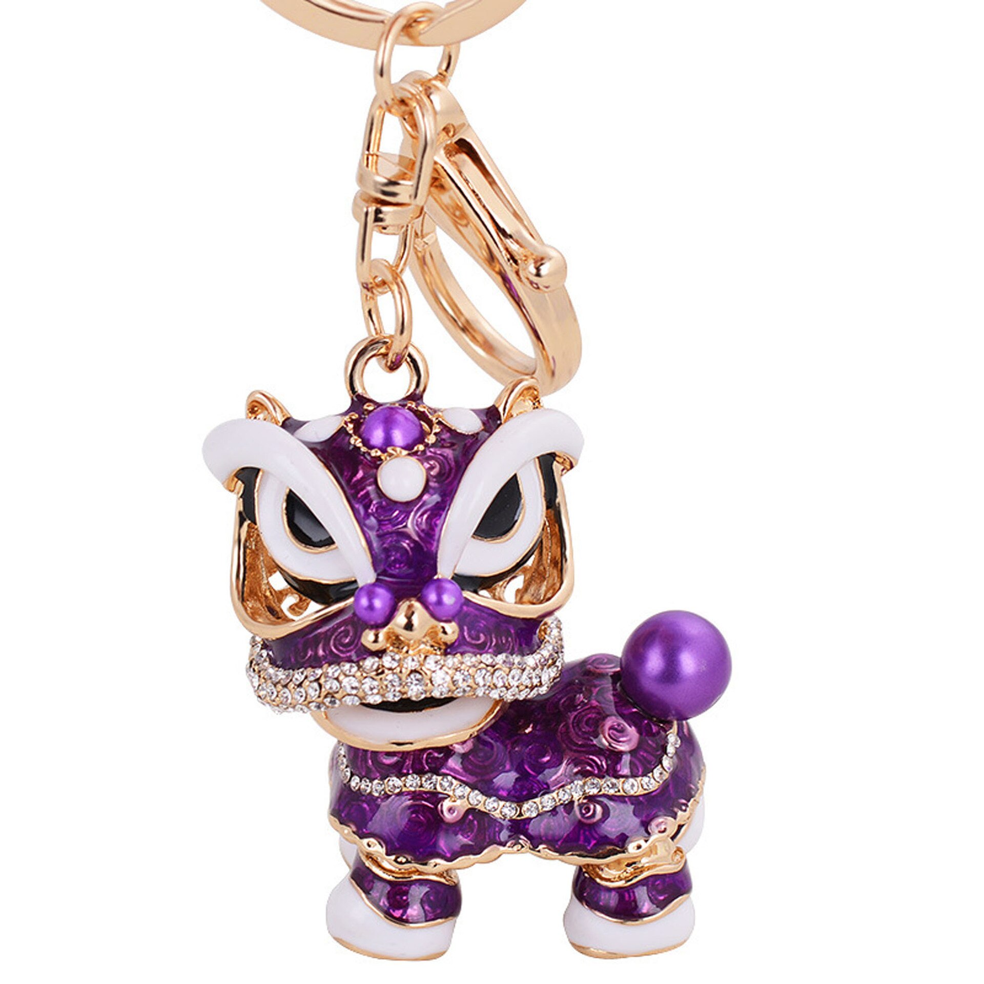 Chinese-style Unicorn Bracelet Charm Lion Dance Alloy Key Ring-Style Retro Suitcase Ornaments Lion Automobile Hanging Ornam: Purple