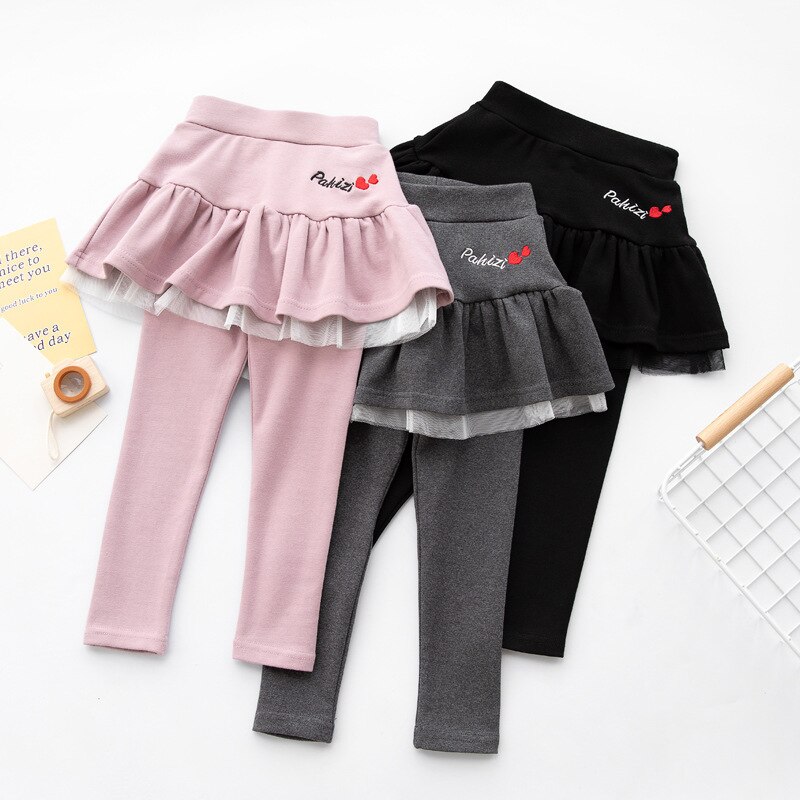 Girls Princess Skirt Leggings for Spring Autumn Kids Long Skinny Skirt-Pants Children Heart Print Skirt Tights