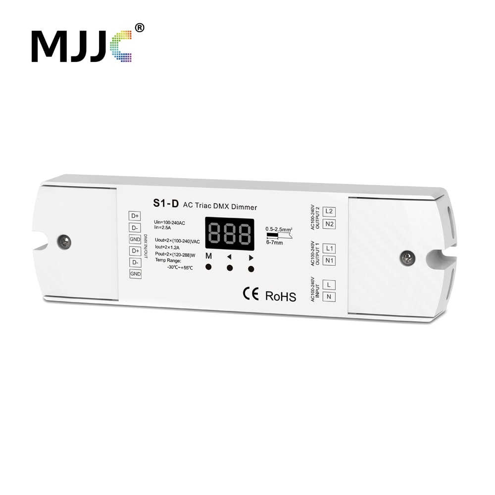 Ac triac dmx 512 dimmer 220v 230v 110v 120v 240v dual channel dimbare dmx controller led lamp triac dimmer schakelaar  s1- d