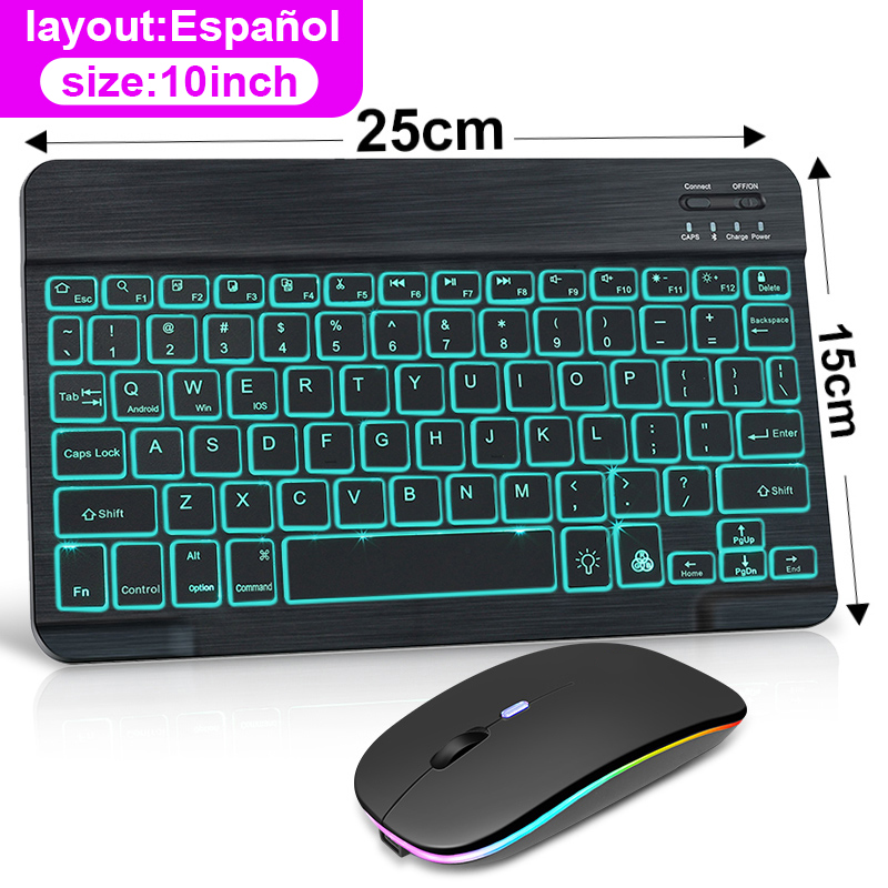 Mini tastiera Bluetooth e Mouse tastiera retroilluminata Wireless ipad per Tablet tastiera spagnola ricaricabile per laptop cellulare: 10 Inch Spain Set