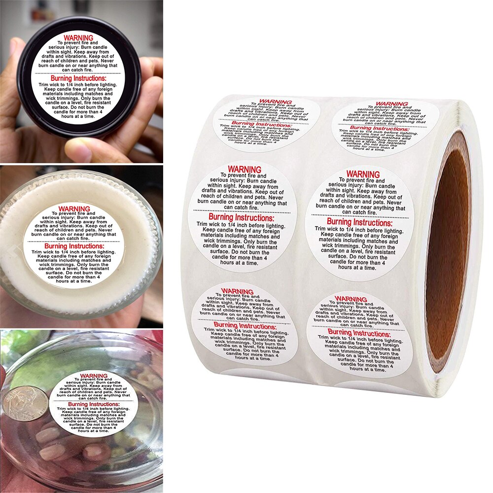 Candle Warning Label Candle Jar Container Sticker Waterproof Candle Safety Label Vow Sticker Label 500pcs/roll 3.8cm
