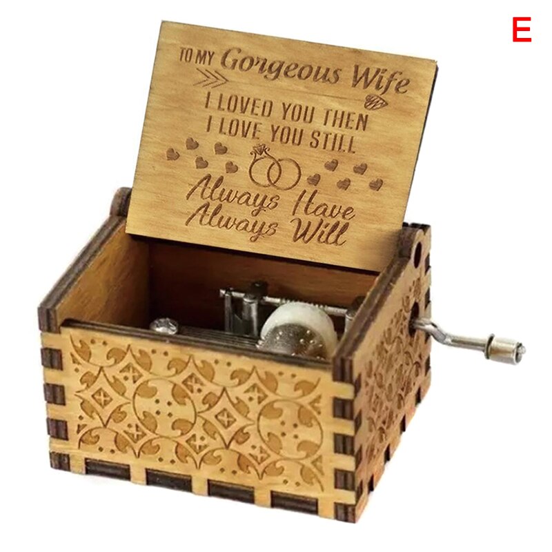 Vintage Music Box Engraved Wooden Hand Crank Music Box Mom Dad Love Birthday: e