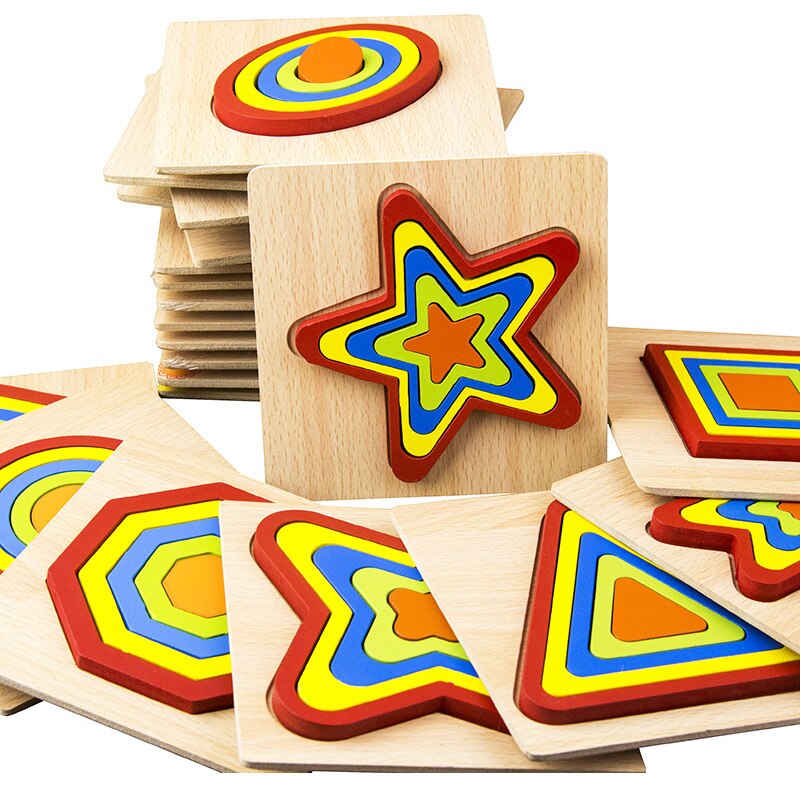 1PCS Wooden Puzzle Toys for Children Geometric Shape Montessori 3D Puzzle Toys for Baby Early Educational Learning