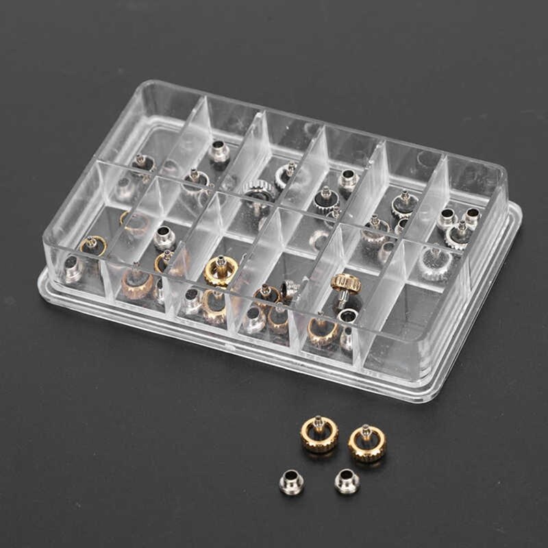 Uclio 24Pcs Copper Watch Crown Parts Watch Head With 24 Screw Replacement Parts Gold Silver Watch Repair Accessories 5.3/6/7Mm