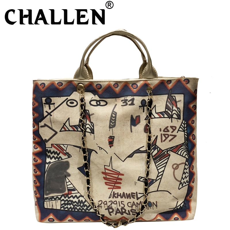 messager dames grand sac sac à provisions Art toile pièce unique femmes Graffiti fourre-tout décontractés dames sac à bandoulière B42-35