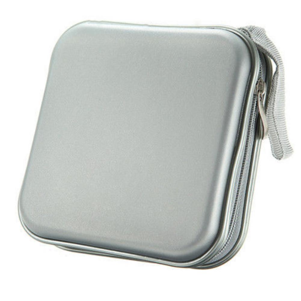 Bærbar 40 stk plate cd dvd lommebok oppbevaring organisator eske bokser holder cd erme hard bag album boks tilfeller med glidelås: Sølv