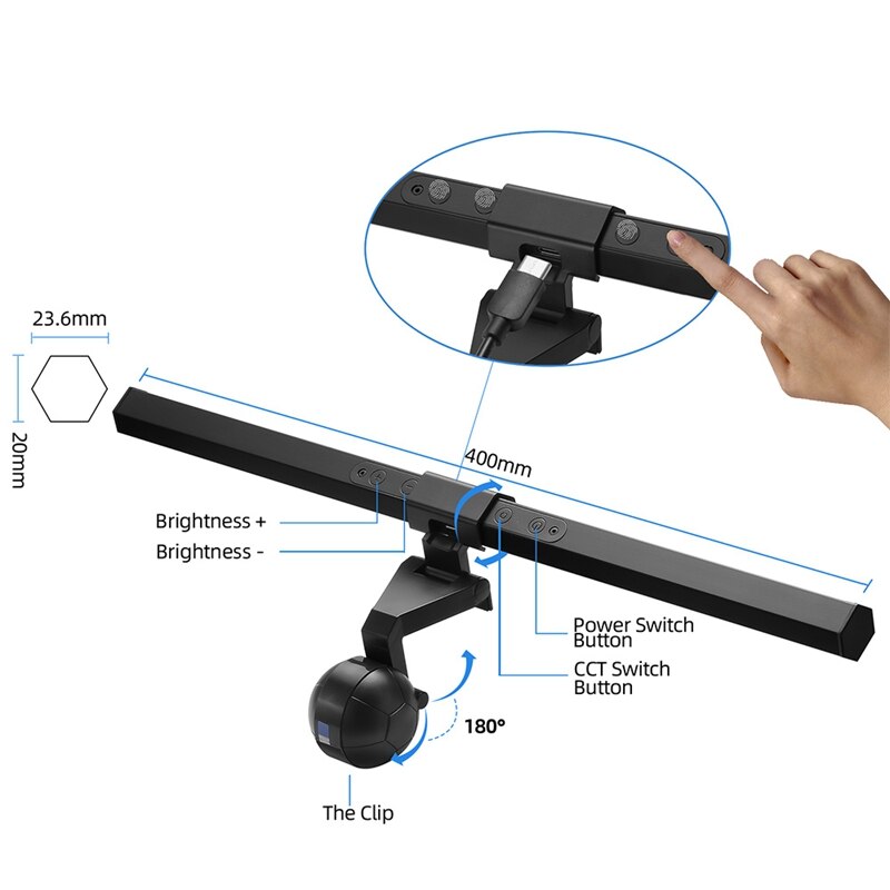 40Cm Dimmen Desktop Monitor Scherm Lamp Aluminium Eye-Care Led Lezen Opknoping Lichtbalk Usb Aangedreven