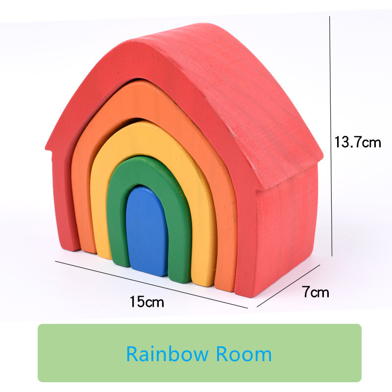 Bambini blocchi arcobaleno in legno foresta albero arcobaleno casa assemblaggio ad arco colore educazione precoce giocattoli e interazione figlio genitore