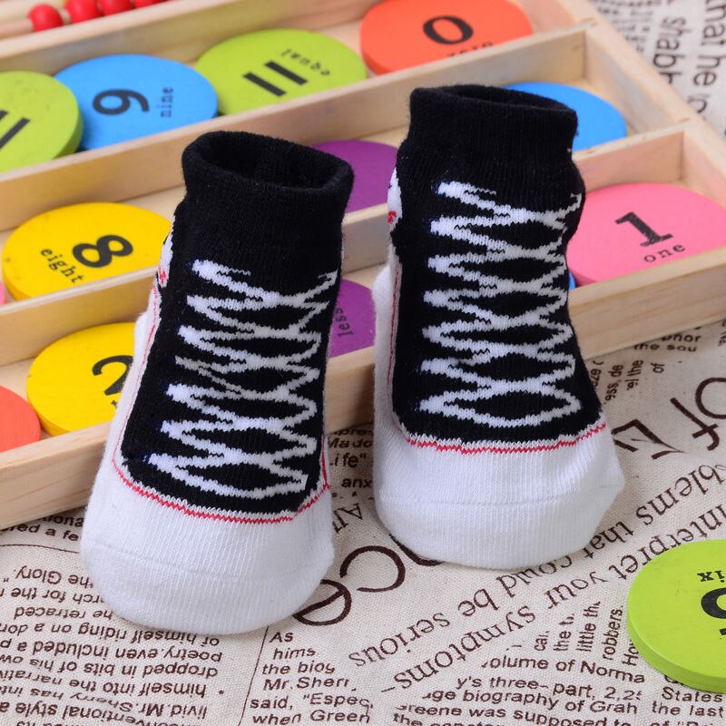 -né modèle de lacet chaussettes enfant en bas âge anti-dérapant semelle souple cheville chaussettes mignon infantile bébé garçons filles vêtements: Black