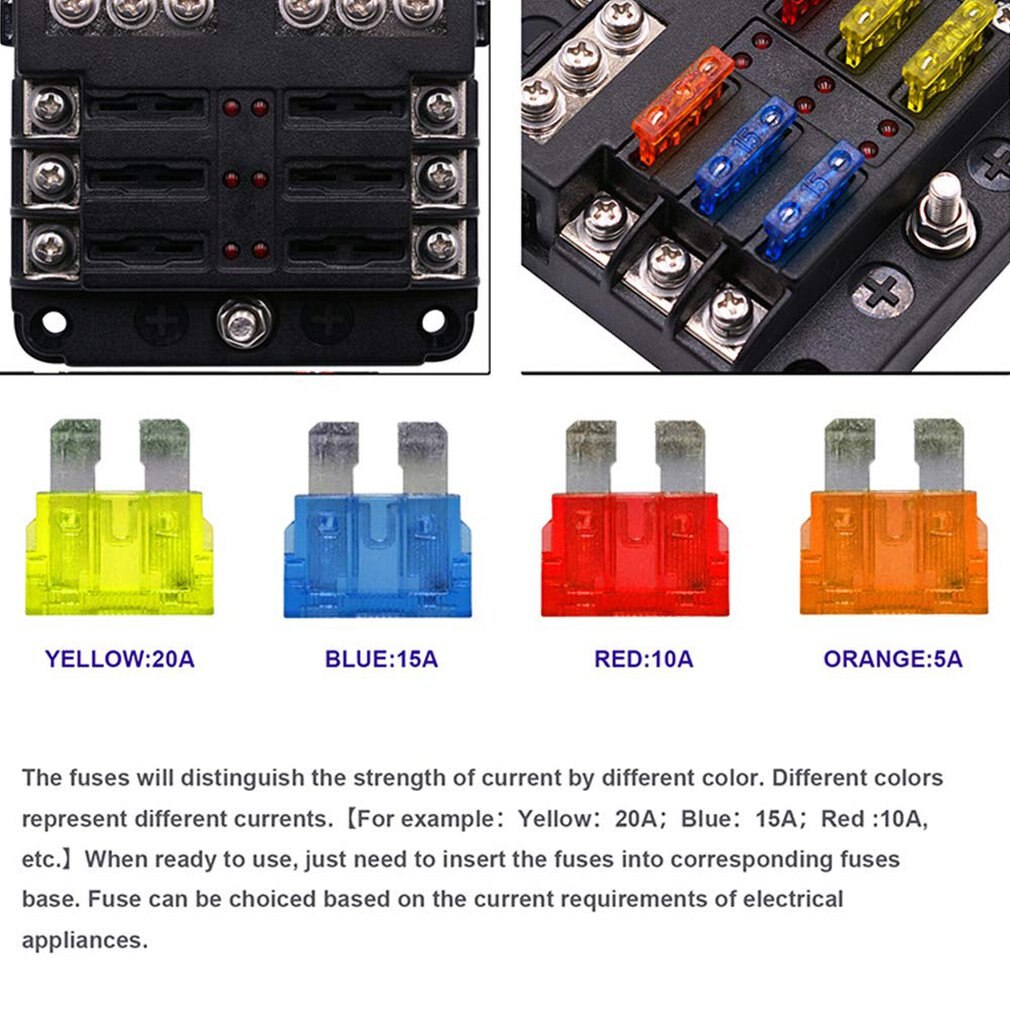 Fuse Box Blade Fuse Block Holder Screw Nut Terminal Independent Positive Negative Pole LED Indicator Fuse Box
