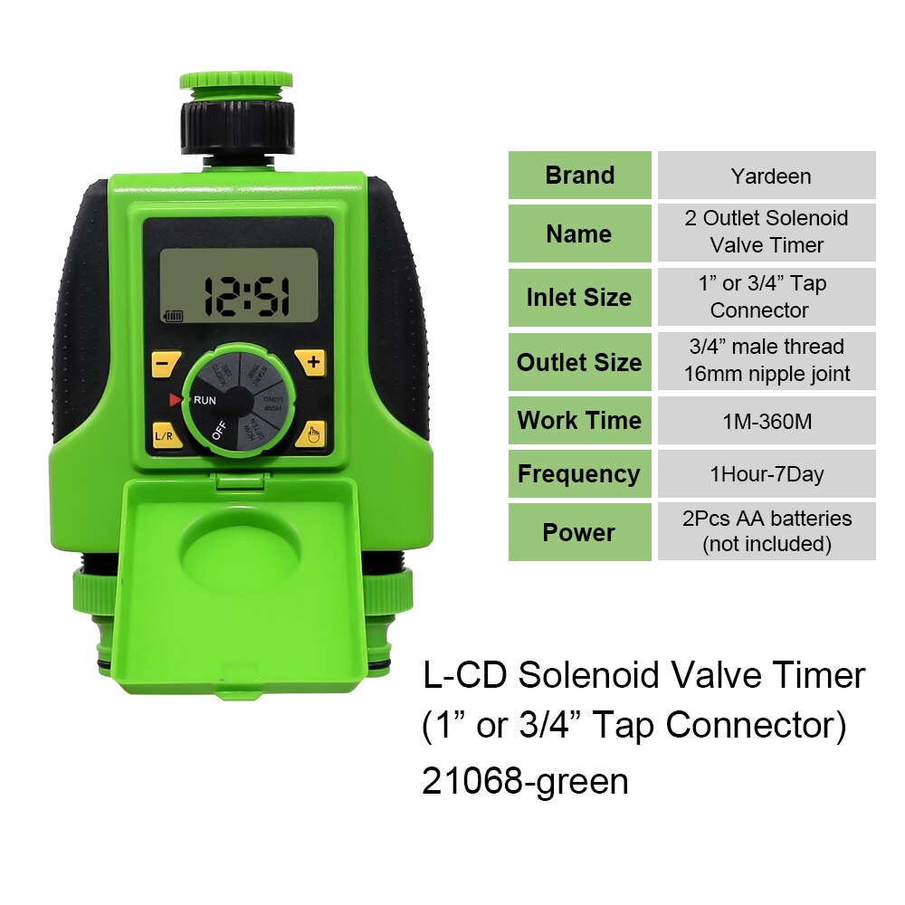 Two Outlets Garden Automatic Digital Electronic Solenoid Valve Sprinkler Water Timer Irrigation Controller With Rain Sensor