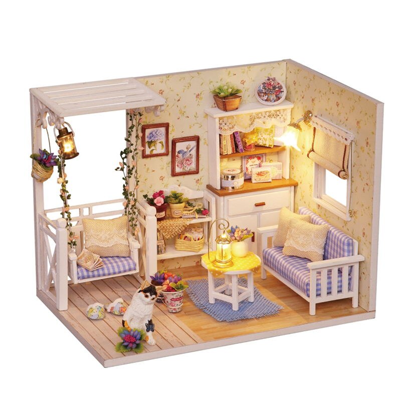 Poppenhuis Meubels Diy Miniatuur 3D Houten Miniaturas Poppenhuis Speelgoed Voor Kinderen Verjaardagscadeautjes Casa Kitten Dagboek H013: H013