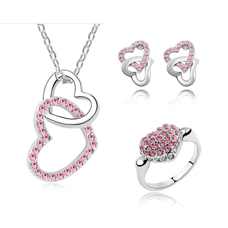Mode-sieraden Sets Accessoires Hart Kettingen Oorbellen Ring met VOLLEDIGE Oostenrijkse Kristal Rhinestone Voor Vrouw Sieraden
