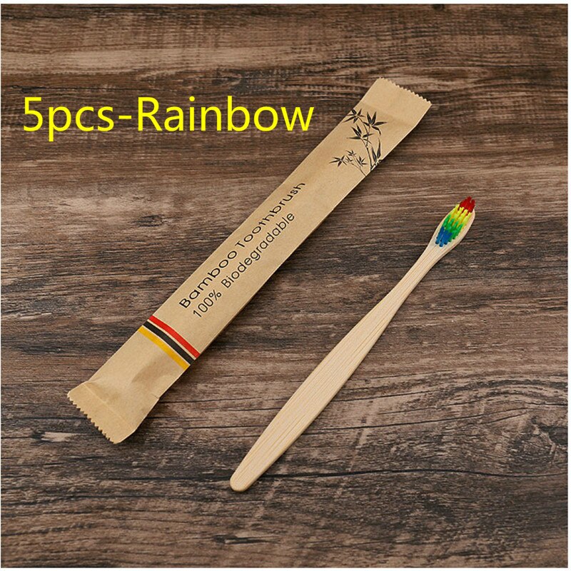 5/10Pcs Milieuvriendelijk Tandenborstel Bamboe Resuable Tandenborstels Draagbare Volwassen En Tieners Zachte Training Tandenborstels: 5pcs-Rainbow