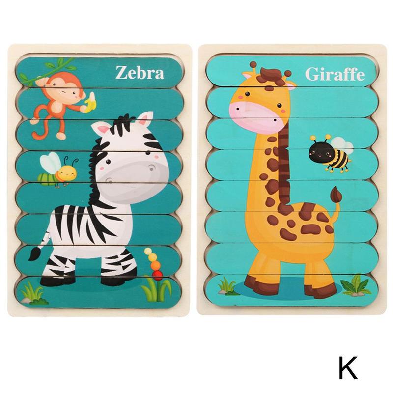 1pc Kids Wooden Toy Double-sided 3d Puzzle Stories Strip Puzzle Stacking Jigsaw Montessori Toy for Children Education: K