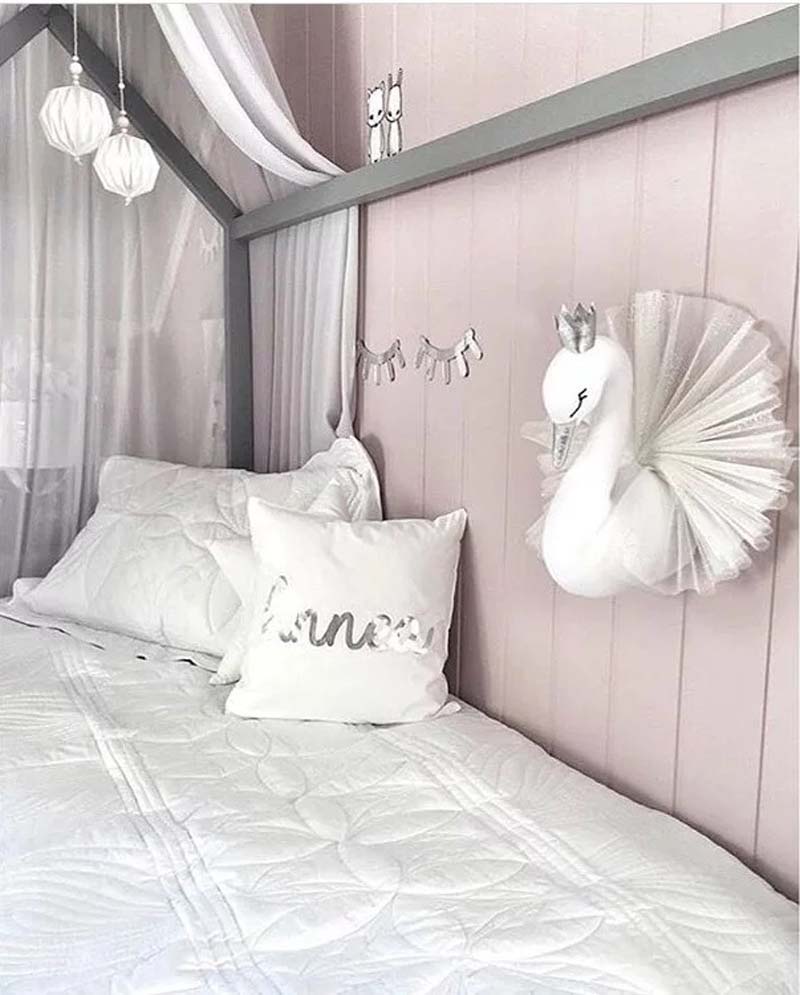 Bébé fille chambre décoration animaux têtes cygne tenture murale décor pour enfants chambre pépinière chambre décoration hôtel décor Photo accessoires: White wings