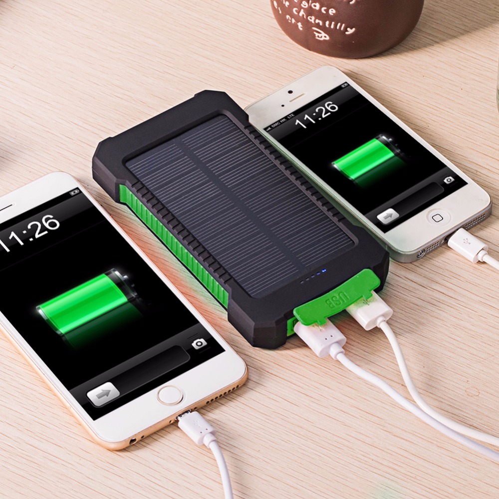 Top NEUE Wasserdichte Solar Power Bank 10000mah Dual USB Li-Polymer Solar Batterie Ladegerät Reise Power Mit ein kompass LED licht